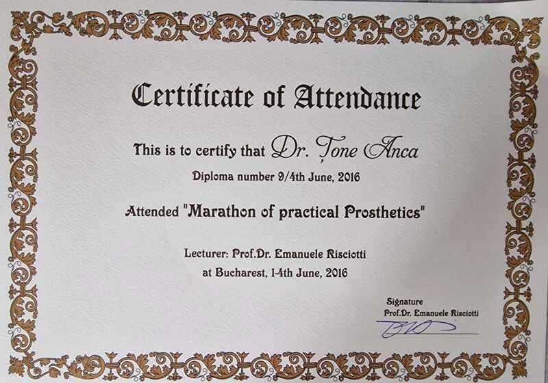 Certificat de participare - Maraton de protezare practică