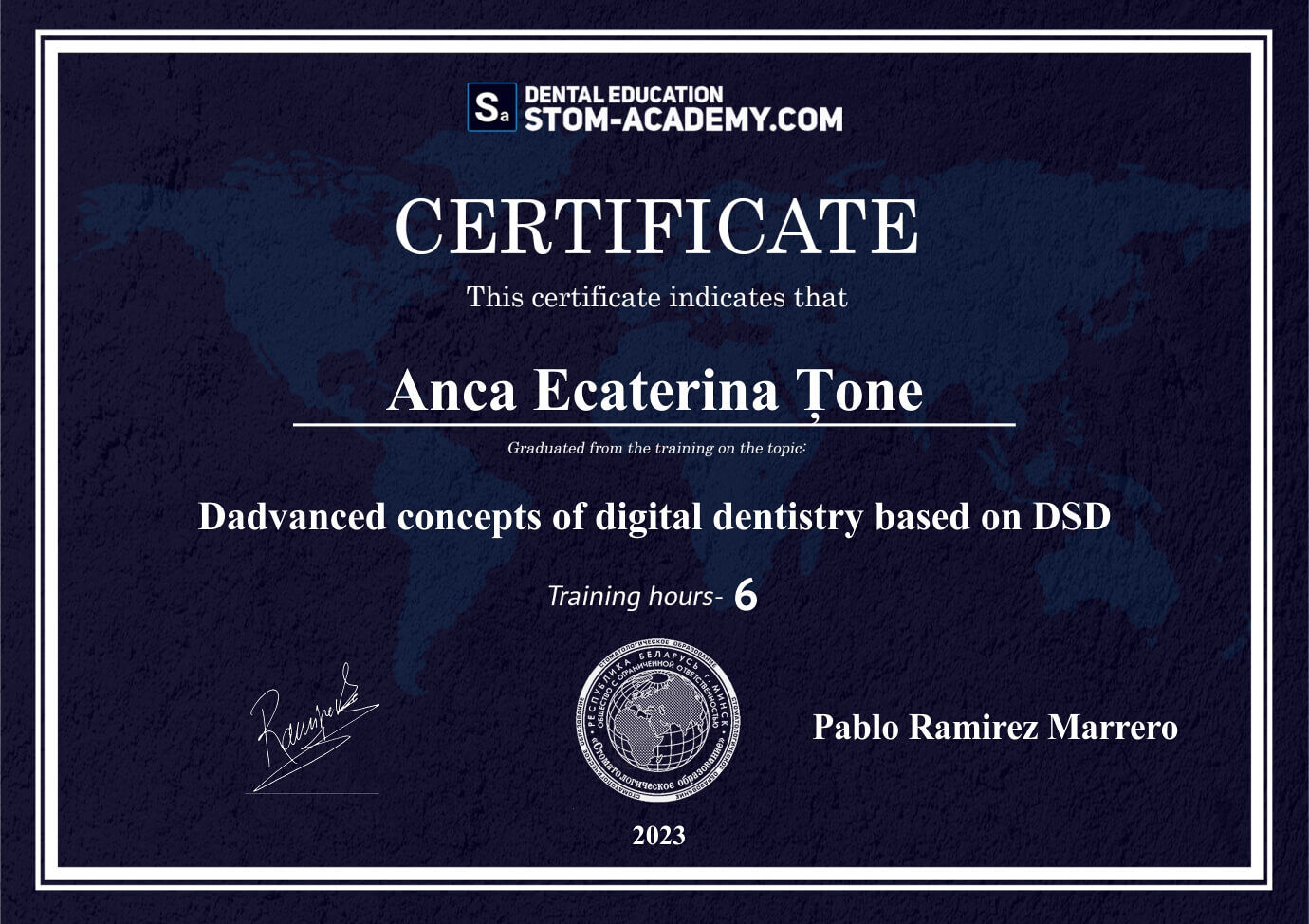 Certificate - Advanced concepts of digital dentistry based on DSD