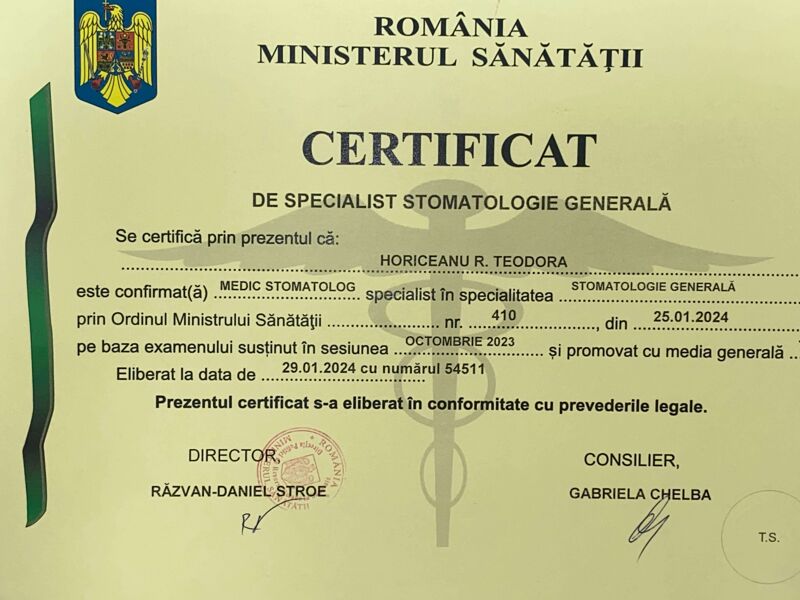 Certificate - Dental occlusion